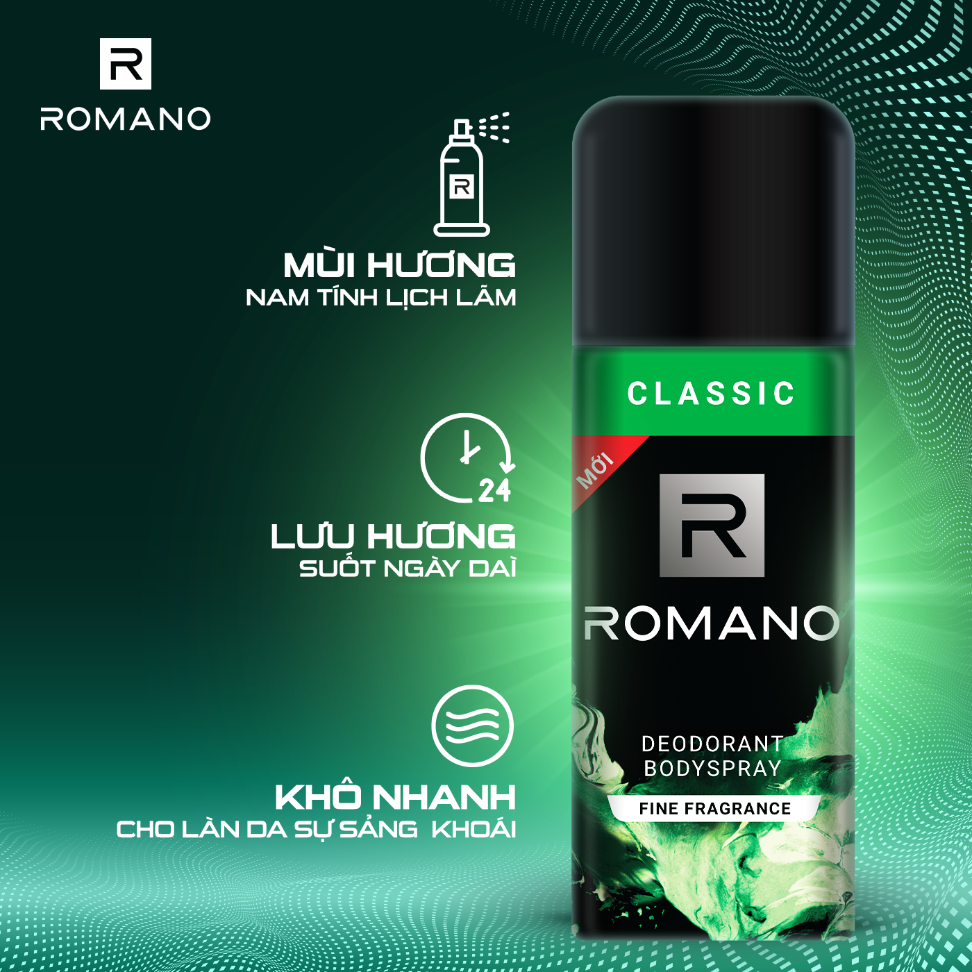 Xịt khử mùi Romano CLASSIC 150ML (Nắp Mới)