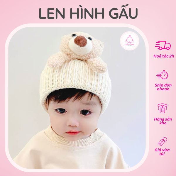 Mũ nón LEN HÌNH GẤU dễ thương cho bé