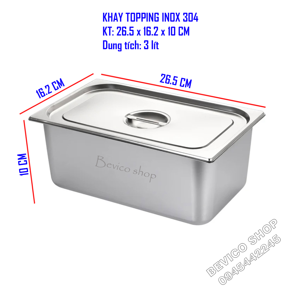 Khay inox đựng thạch topping, đựng thực phẩm (nhiều size)