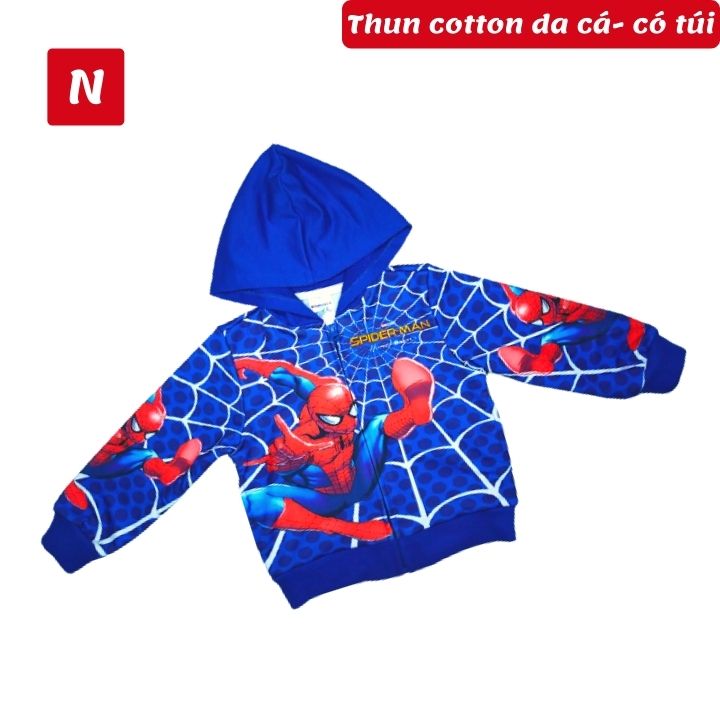 [hcm]áo khoác bé trai hình siêu nhân nhện 10-42kg. chất thun da cá hút mồ hôi- hình in 3d- oa shop hi 5