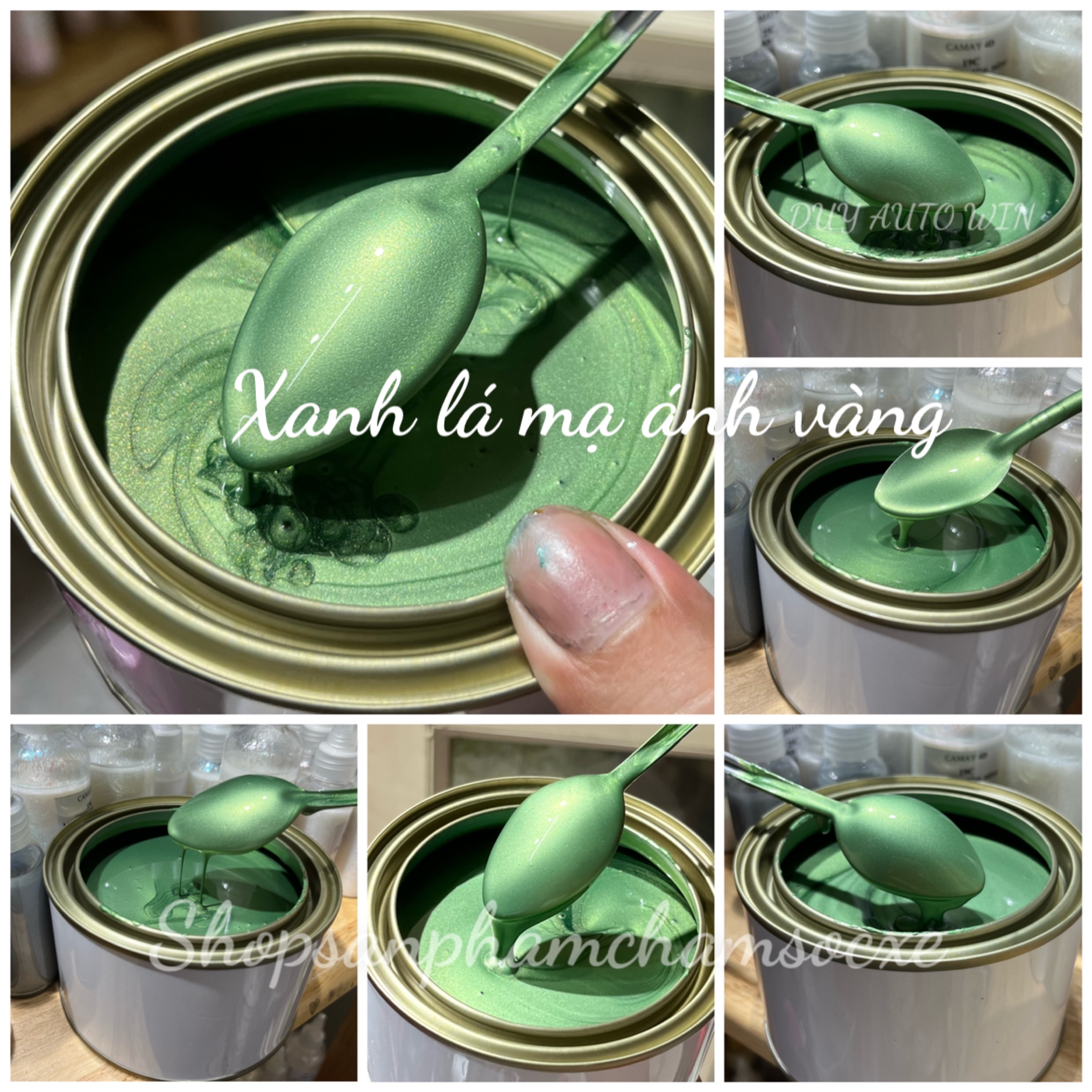 Sơn màu Nhũ xanh lá mạ ánh vàng - Sơn 1k xe máy ô tô đóng lon 0.5kg và 1kg