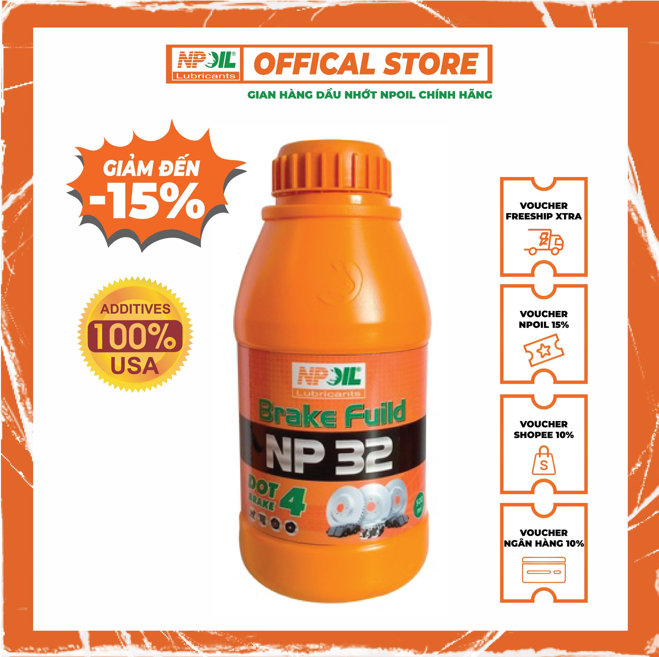 NPOIL - Dầu thắng (BRAKE FLUID) NP 32 - DOT 4 - 0,5Kg
