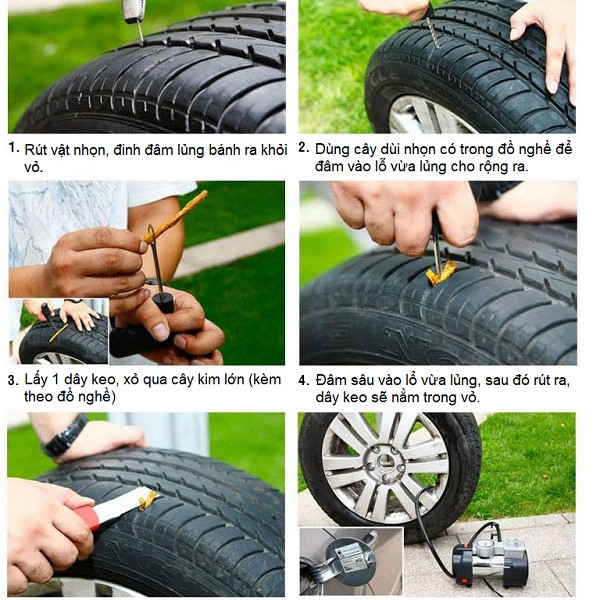 Bộ Tự Vá Lốp Không Săm Cho Ô Tô Xe Máy