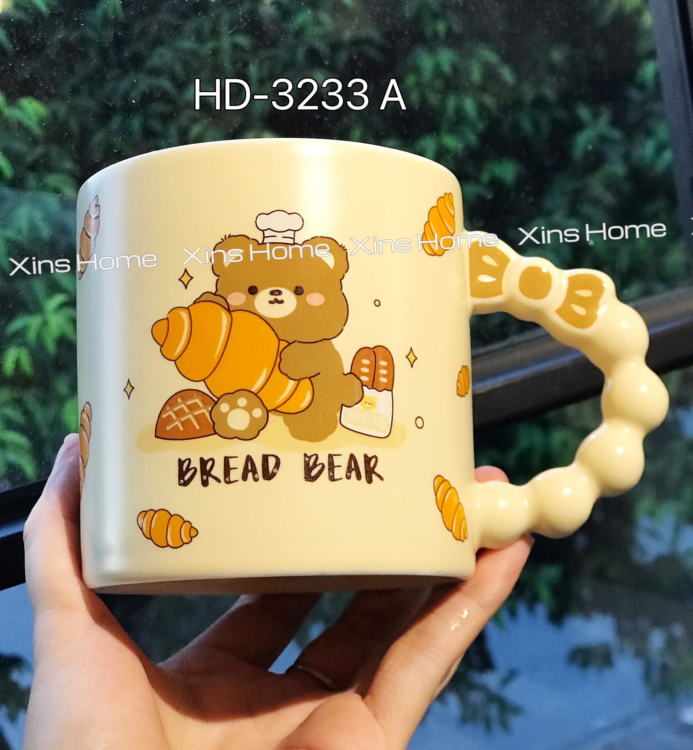 Cốc ly sứ cute bear màu kem nhạt / cốc cà phê /cốc ly gấu 420ml
