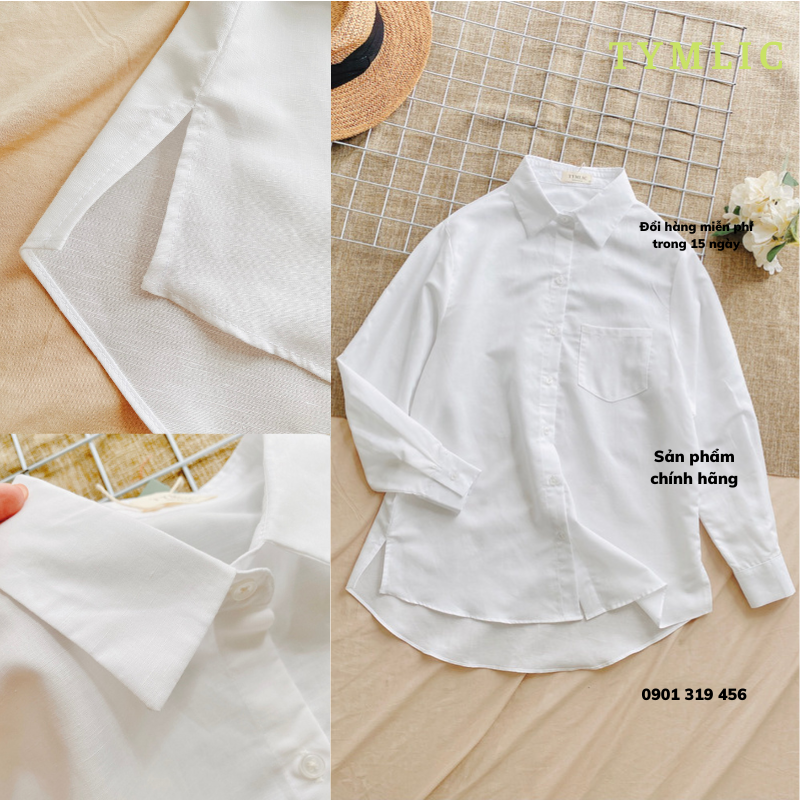 Áo sơ mi linen cổ đức trắng dài tay tymlic
