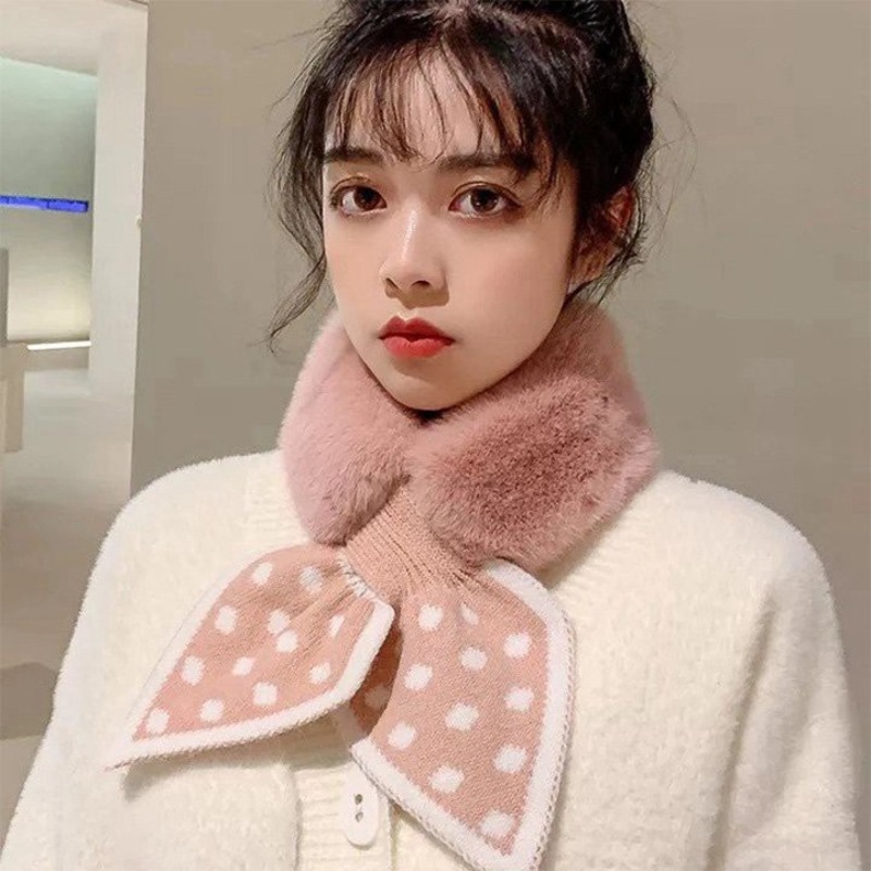 Khăn Quàng Cổ Nữ Lông Mềm Mịn Siêu Ấm, Khăn Quàng Cổ Lông Nơ Chấm Bi