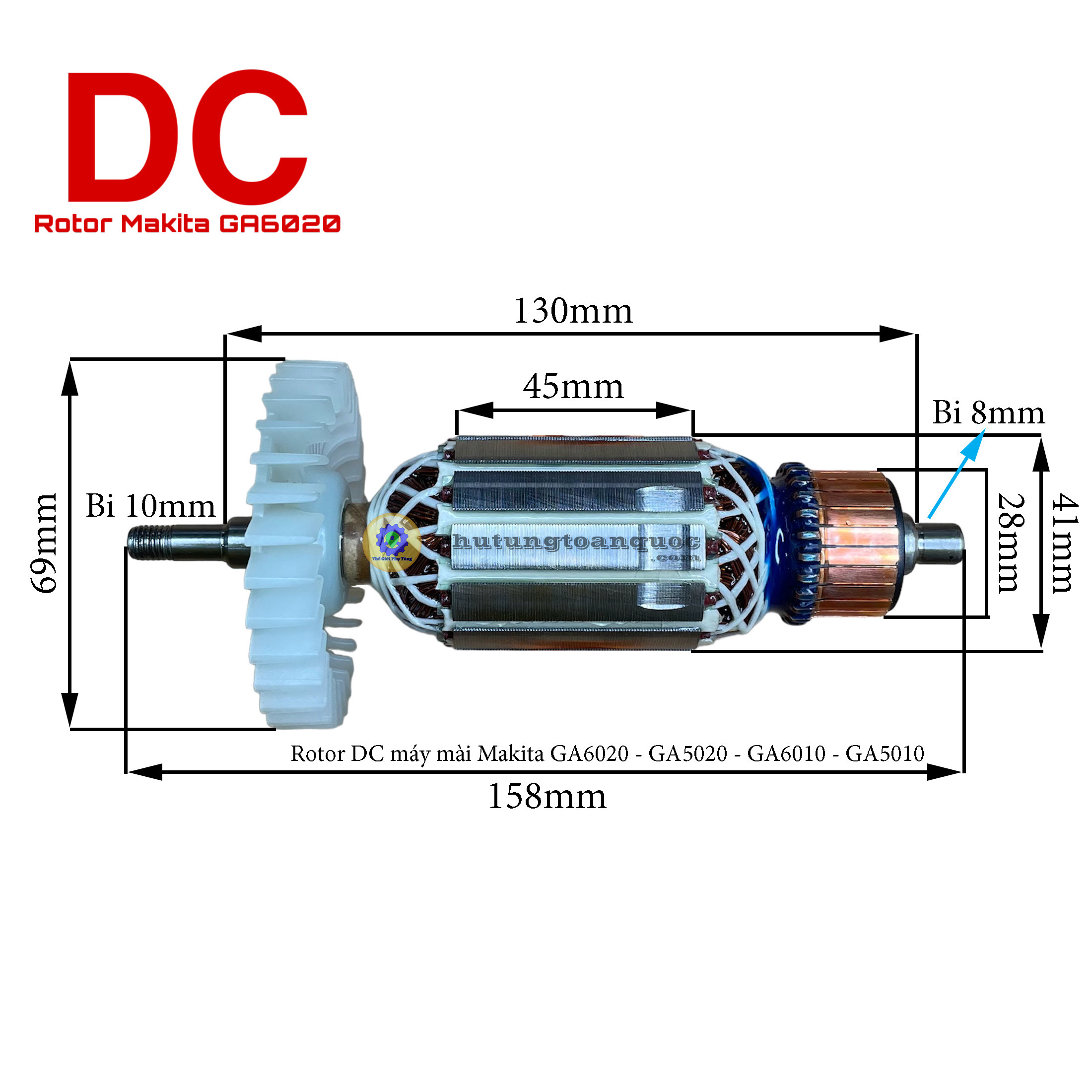 Rotor/ruột máy chính hãng dca máy mài góc makita ga6020 - ga5020 - ga6010 - ga5010 hoặc máy tq cùng thông số 6020