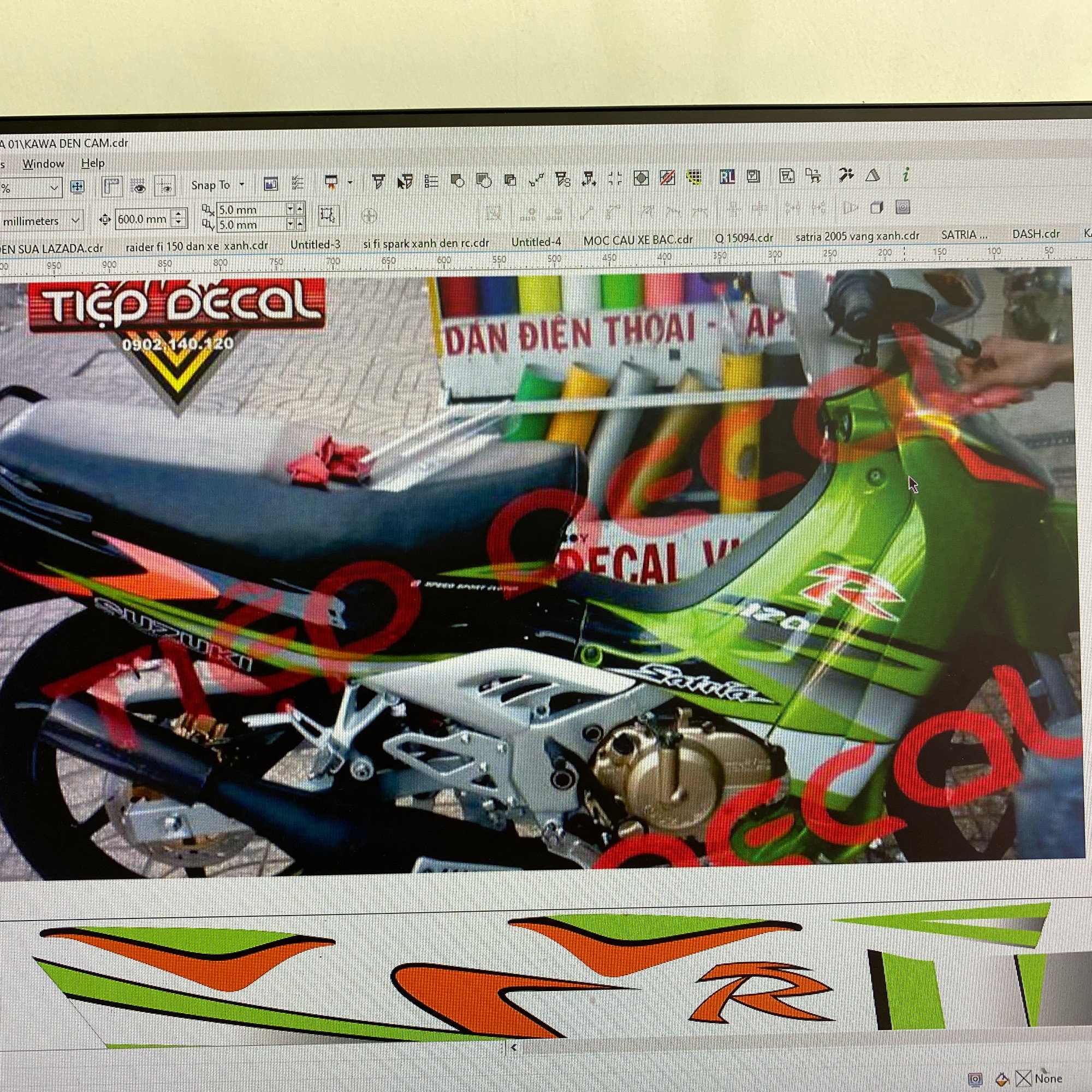 Tem rời Satria 120 xanh kawa đen