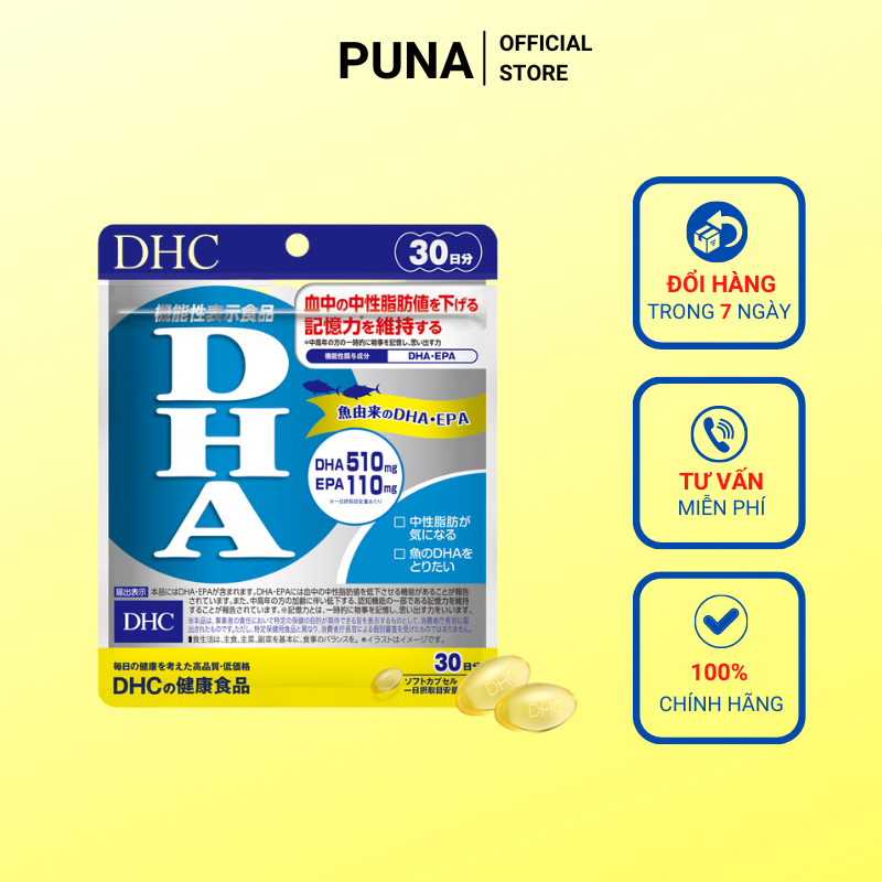 Viên uống bổ não DHC Nhật Bản thực phẩm chức năng bổ sung Omega 3, DHA, EPA phát triển não bộ, cải thiện thị lực đồng thời duy trì trí nhớ gói 30 ngày