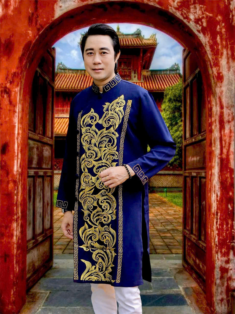 Áo Dài Truyền Thống # Áo Dài Gấm Lụa Họa Tiết Cho Nam # Quần Áo Nam Cao Cấp