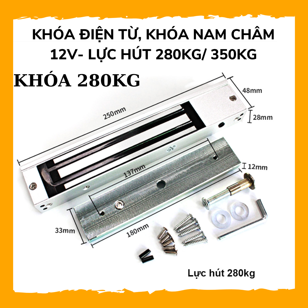 Khóa điện từ 12v, khóa nam châm lưc hút 280kg và 60kg gắn nổi dc12v, loại 5 dây