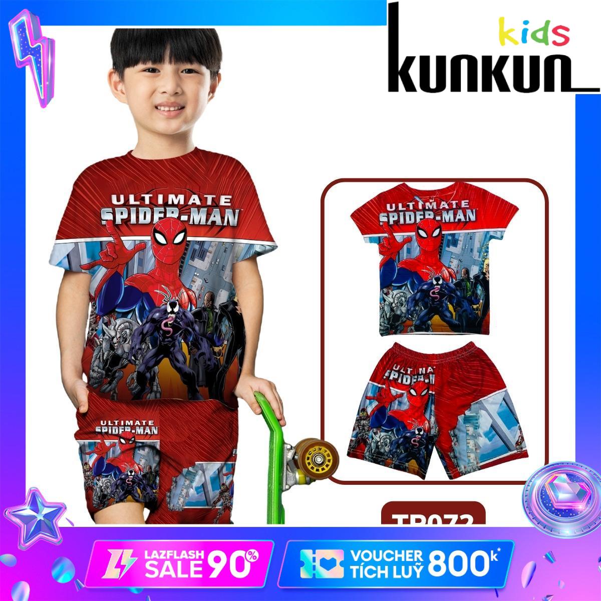 Set Quần áo bé trai in hình Người Nhện Spiderman Kunkun TP072 - Đồ bộ bé trai thun lạnh thoáng mát co giãn 4 chiều