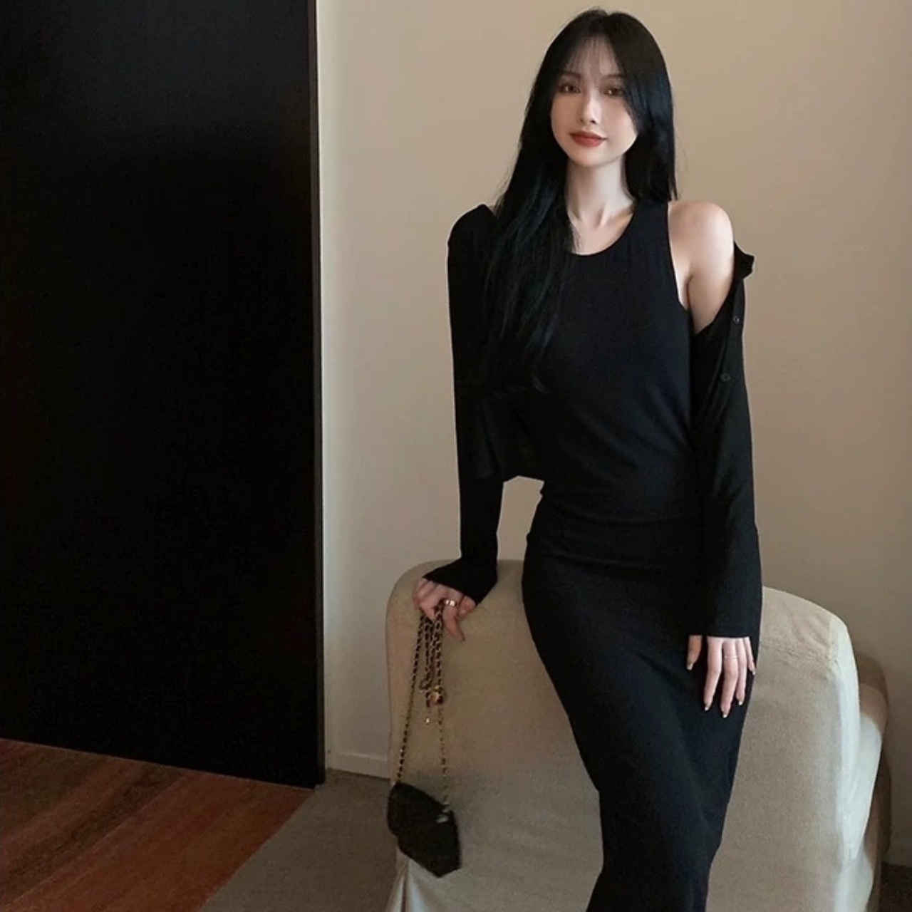 Đầm body thun gân dáng dài cổ tròn sát nách dài váy 120cm mặc đi chơi đi tiệc đi biển sexy sang chảnh