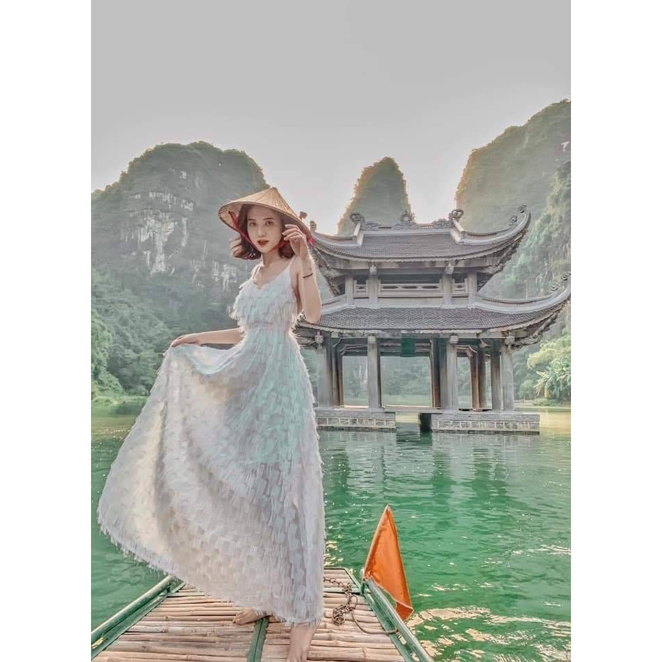 Váy Trắng Lông Vũ Hở Lưng Ảnh Thật  ( Hàng Có Sẵn )