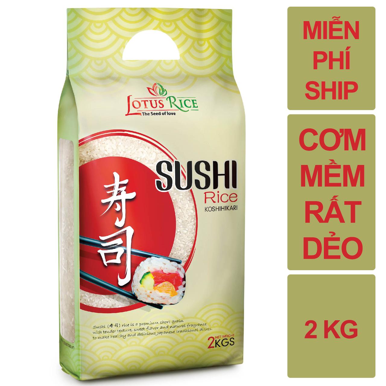 Gạo Nhật Sushi Lotus Rice 2kg - Cơm ngon rất dẻo - Chuẩn nhà hàng Nhật
