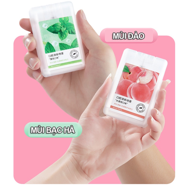 [Hoàn Tiền 15%] Xịt Thơm Miệng Mùi Bạc Hà Mùi Đào thơm mát 20ML