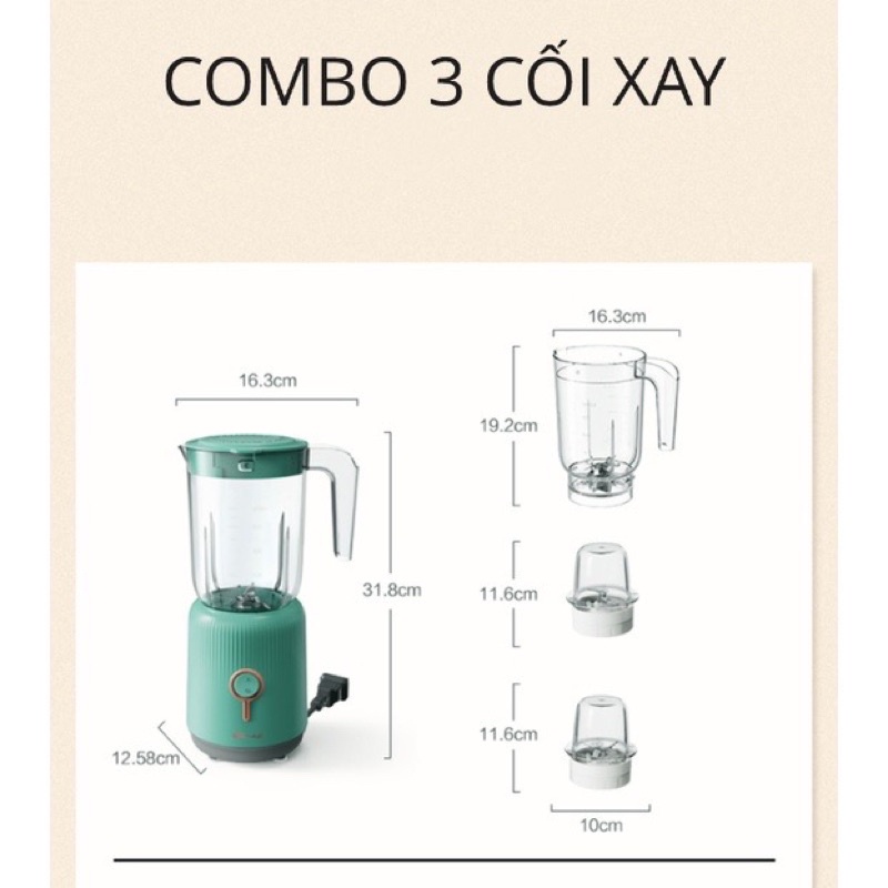 MÁY XAY BEAR 3 CỐI XANH ( BH 18 THÁNG)