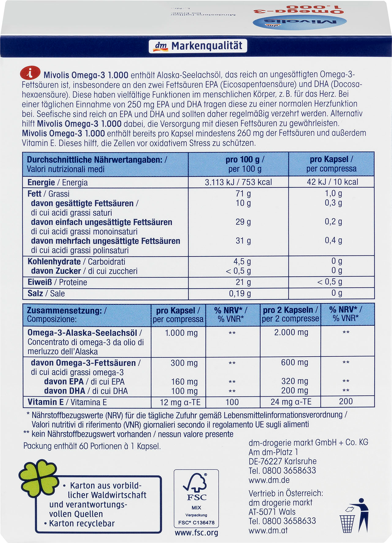 Dầu cá Omega 3 Mivolis - nội địa Đức - 60 viên-Mới