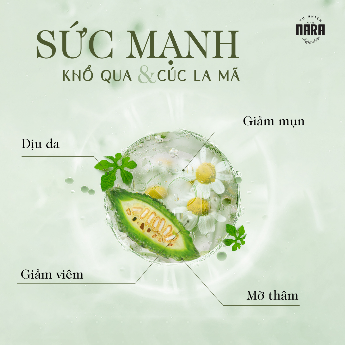 COMBO 3Mặt Nạ Lụa Giảm Mụn Mờ Thâm Dịu Da NARA Khổ qua Cúc La Mã