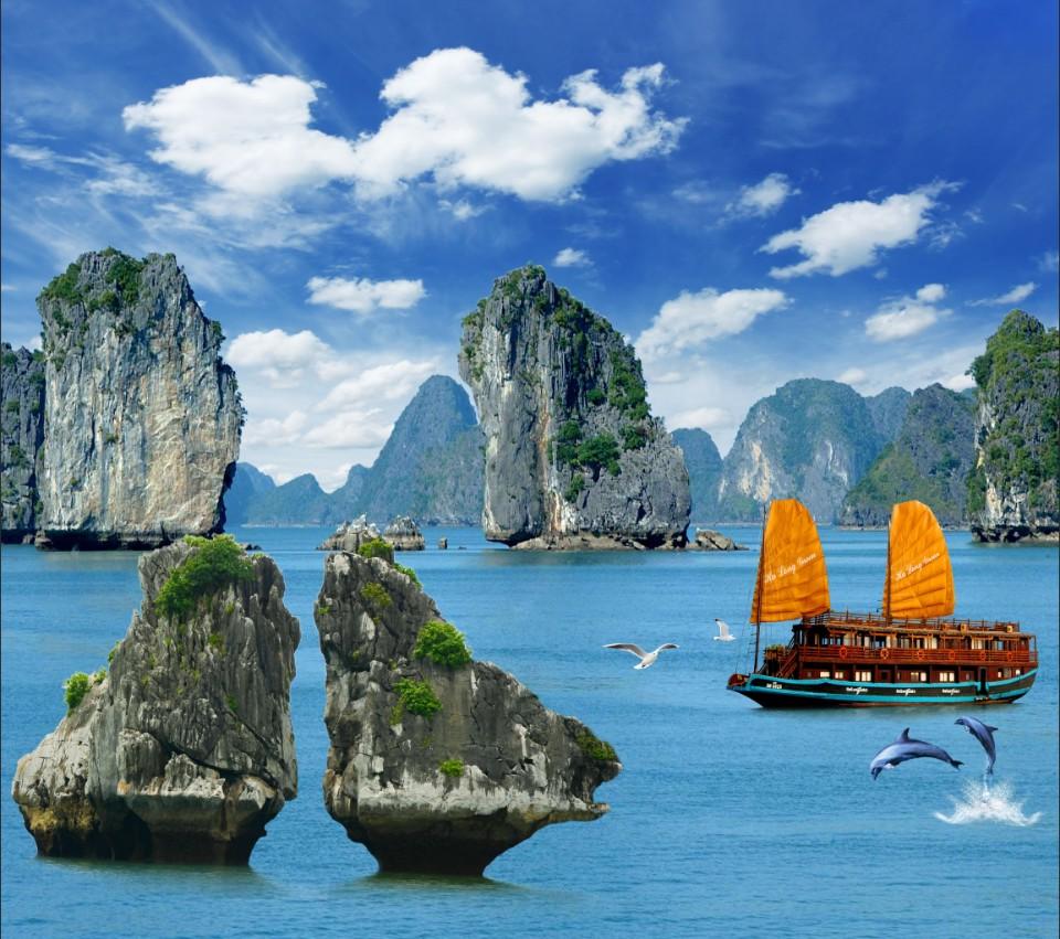 Tranh dán tường VTC Cảnh đẹp Hạ Long UD0102 Kim sa