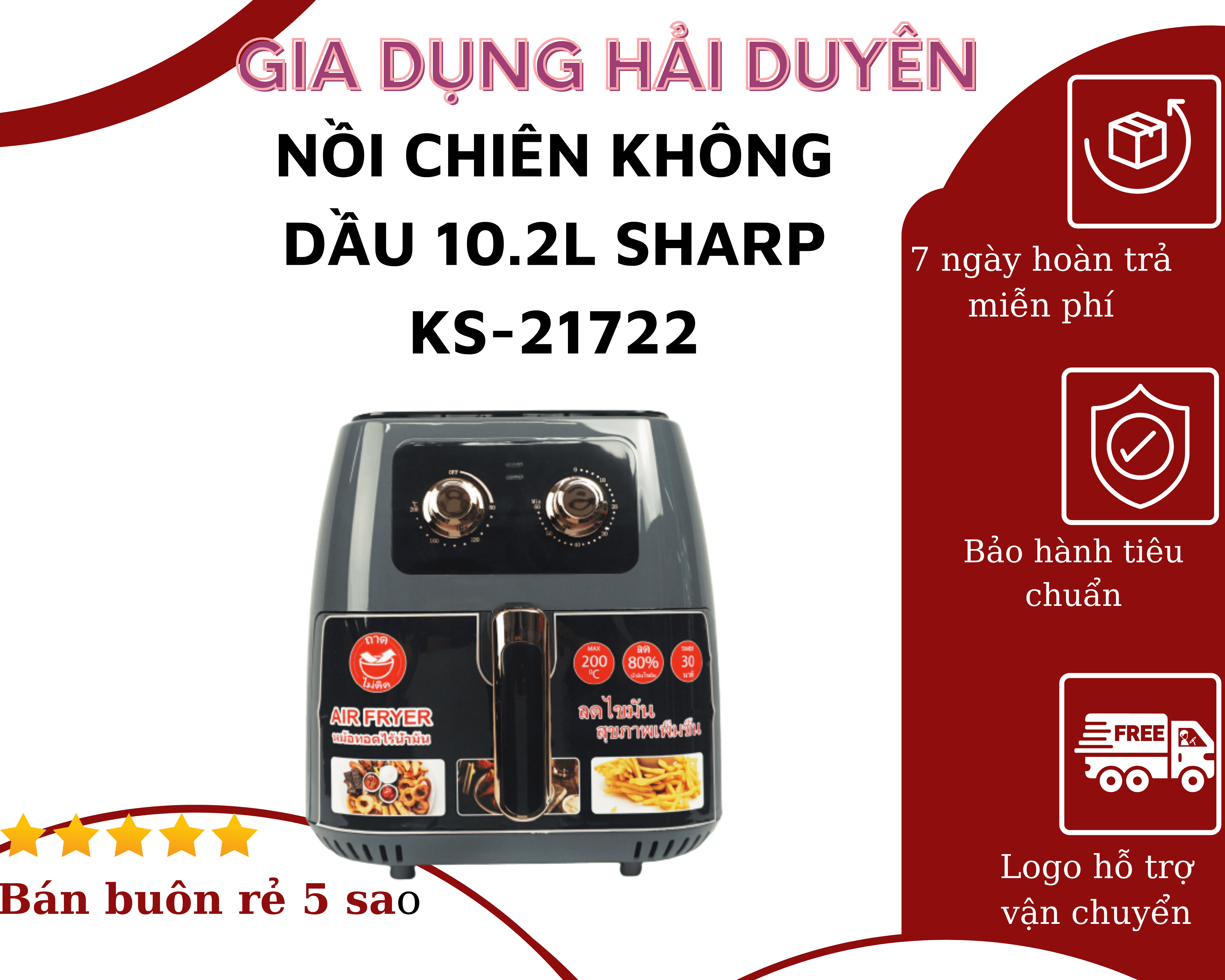 Nồi chiên không dầu 10.2L Sharp mẫu mới nhất KS27122