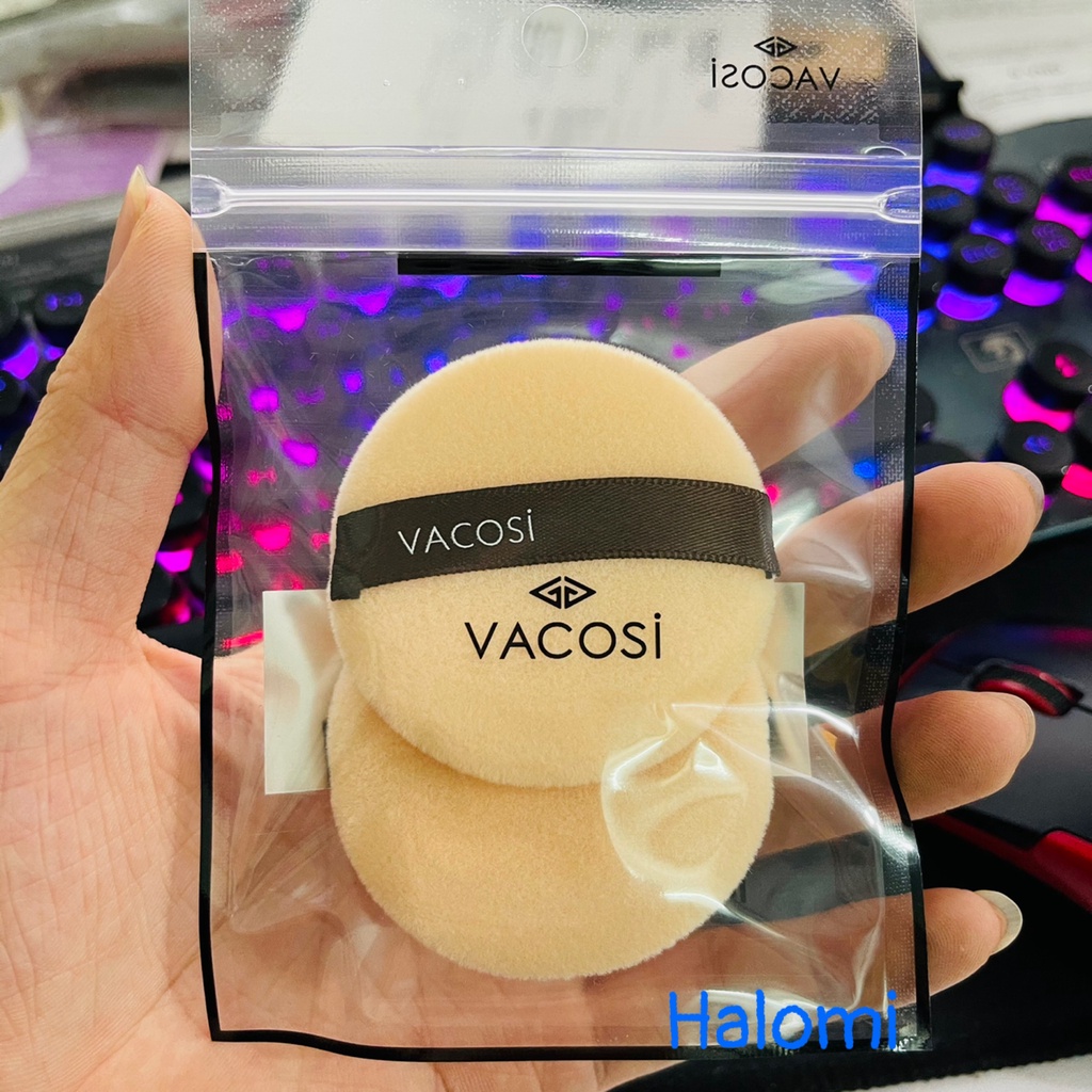 Bông phấn phủ Vacosi 2 chiếc siêu mềm mịn bám phấn, set 2 chiếc bông tán phấn VACOSI