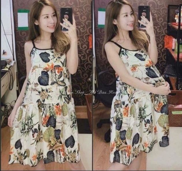 VÁY BẦU 2 DÂY CHẤT LANH LỤA SIÊU MÁT DỄ THƯƠNG MẶC NHÀ