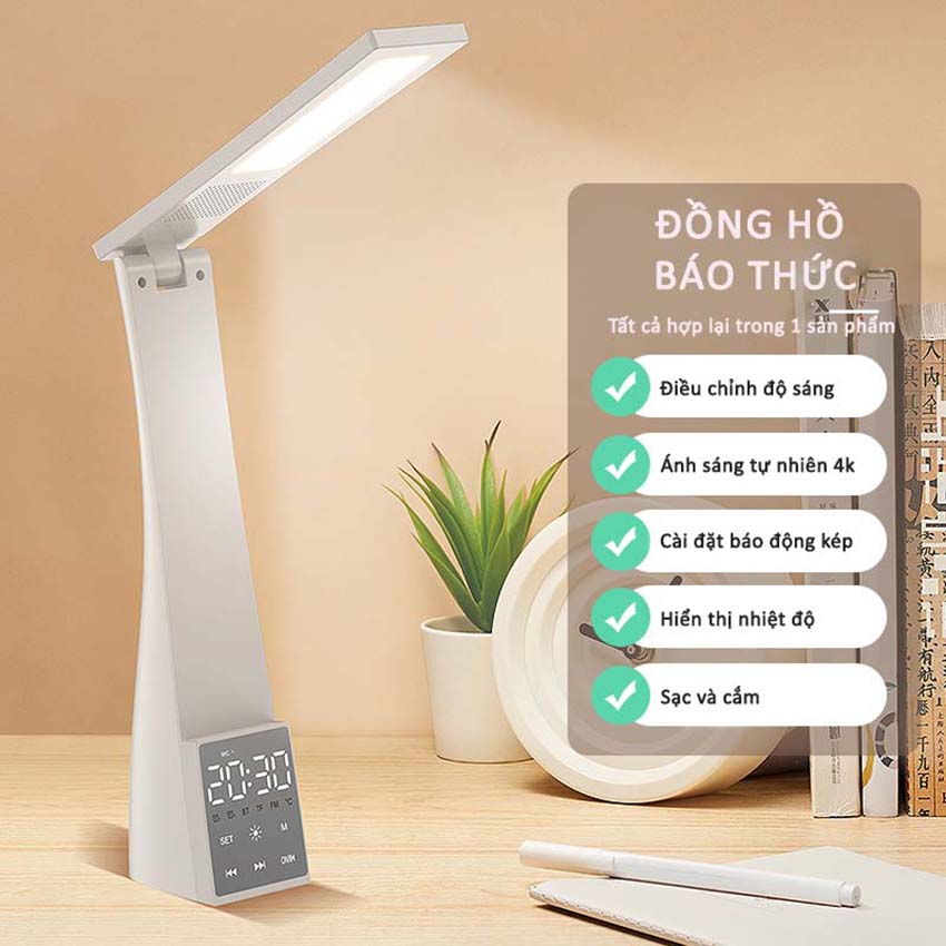 Loa Bluetooth đèn bàn chống cận thị kèm đồng hồ điện tử thông minh T1 LeerFei LF12, loa kết hợp nhiều chức năng, âm thanh hay dành cho bé học tập giải trí