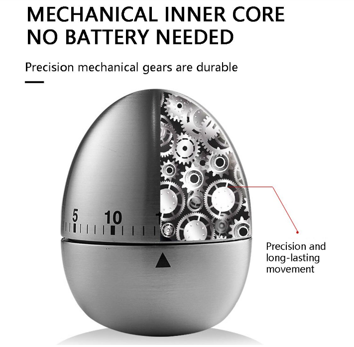 ĐỒNG HỒ POMODORO ĐẾM NGƯỢC 60' HÌNH QUẢ TRỨNG KIM LOẠI [ Đồng hồ cơ hẹn giờ đồng hồ nhà bếp đồng hồ cơ đếm ngược]