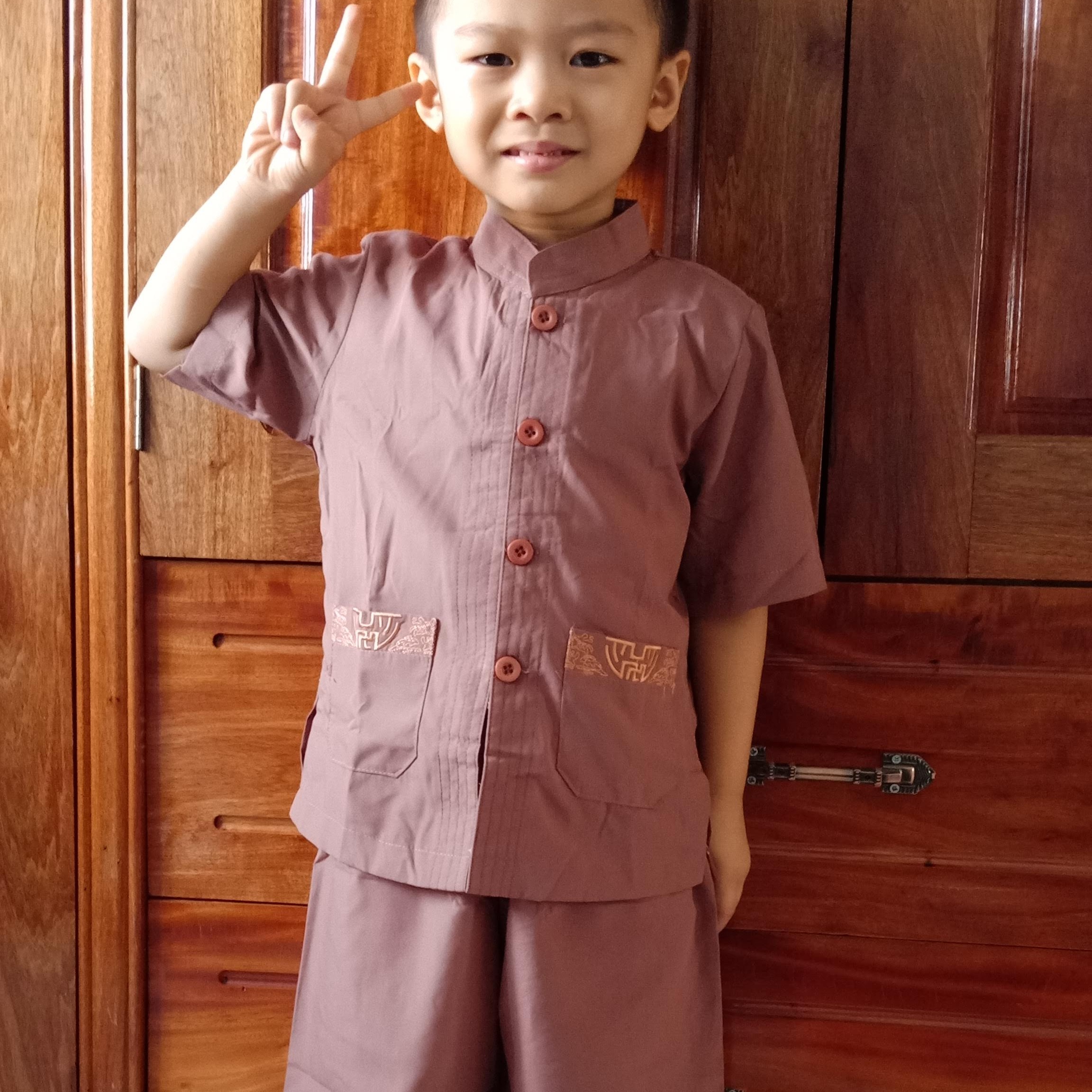 Đồ lam đi chùa bé trai mẫu lãnh tụ thêu túi