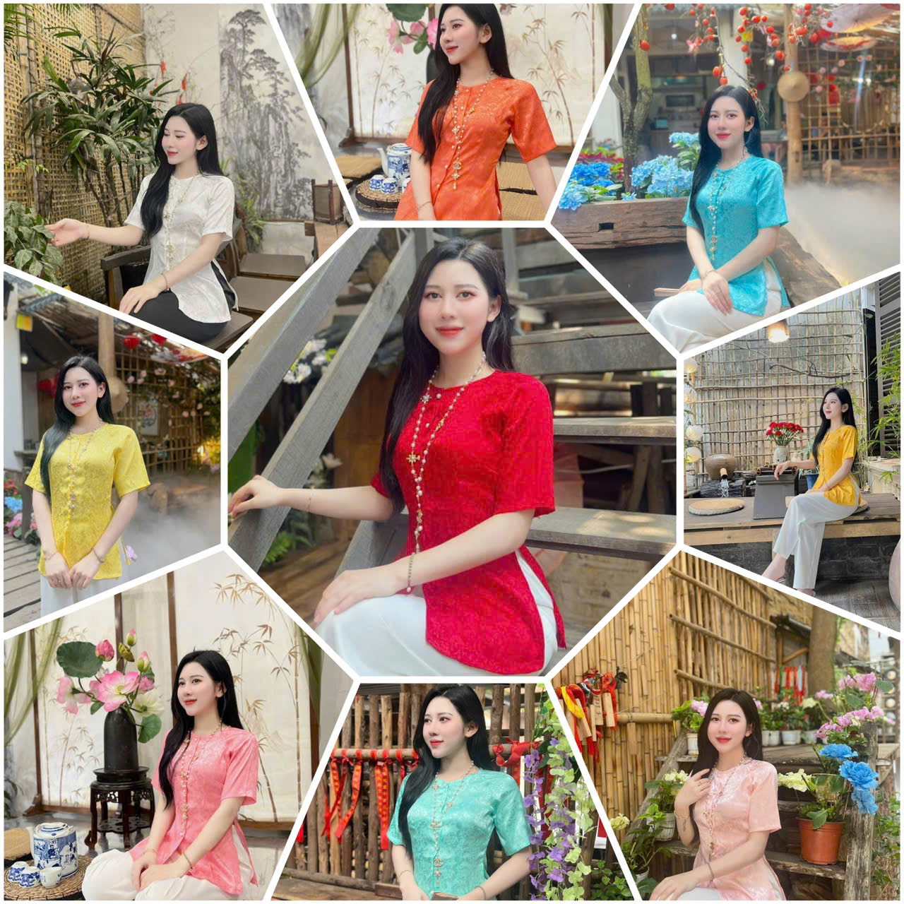 ÁO BÀ BA LỤA GẤM TAY NGẮN CỰC KUTE # ÁO LẺ, QUẦN LẺ