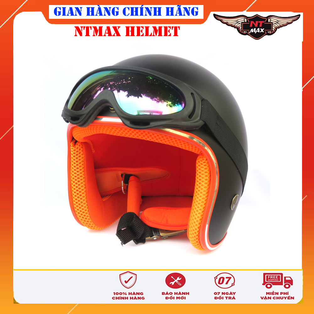 Mũ bảo hiểm 3/4 NTMAX kèm kính UV & kính phi công (nhiều màu)