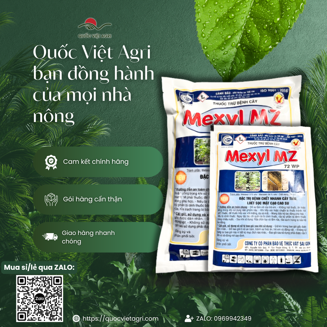 (100g-500g) Thuốc trừ bệnh MEXYL MZ 72WP - Metalaxyl 8%w/w + Mancozeb 64%w/w Trừ bệnh vàng lá, thối rễ và các loại nấm hại cây trồng