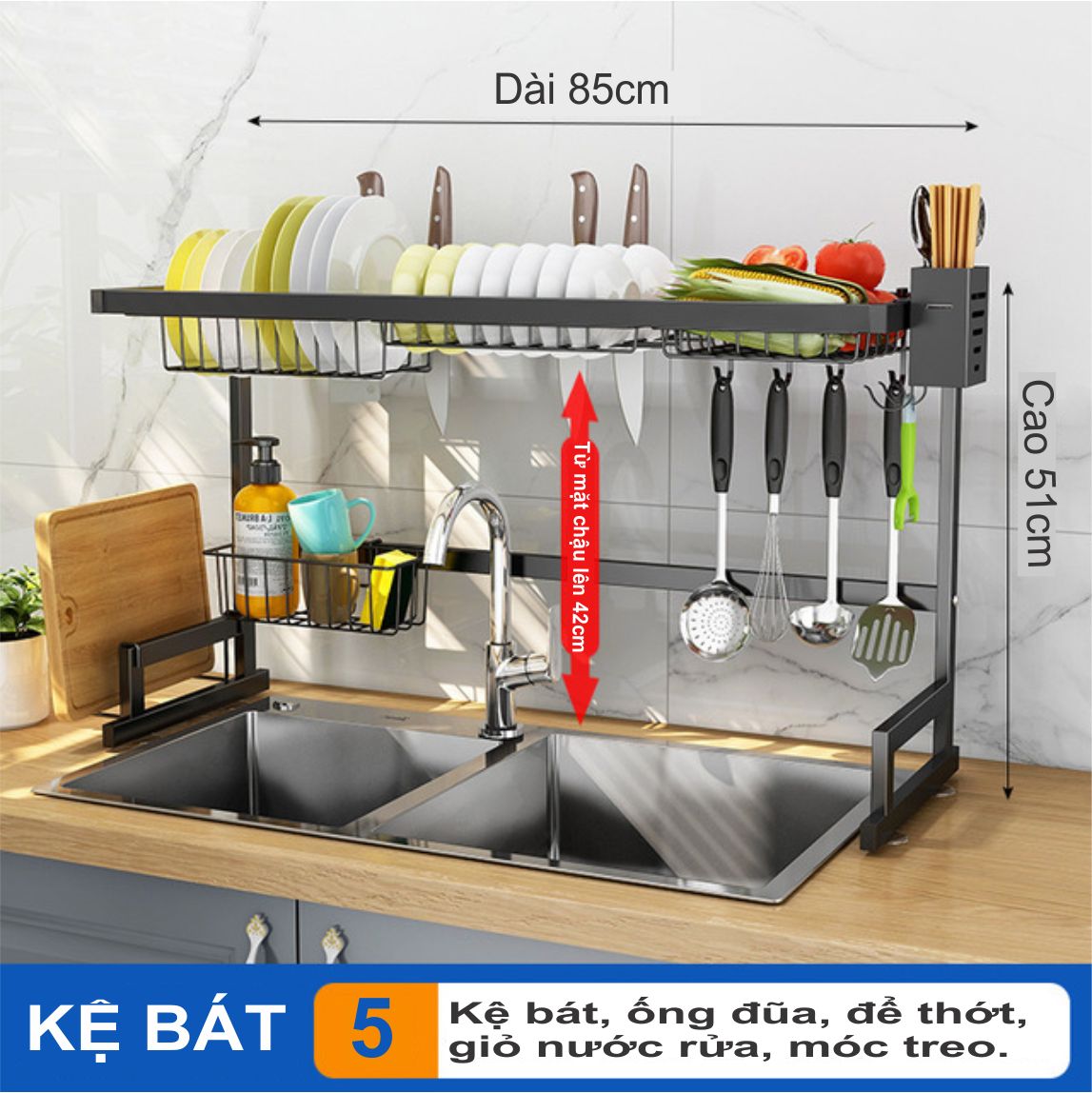 Kệ để bát đĩa chén cao cấp (loại 85cm).