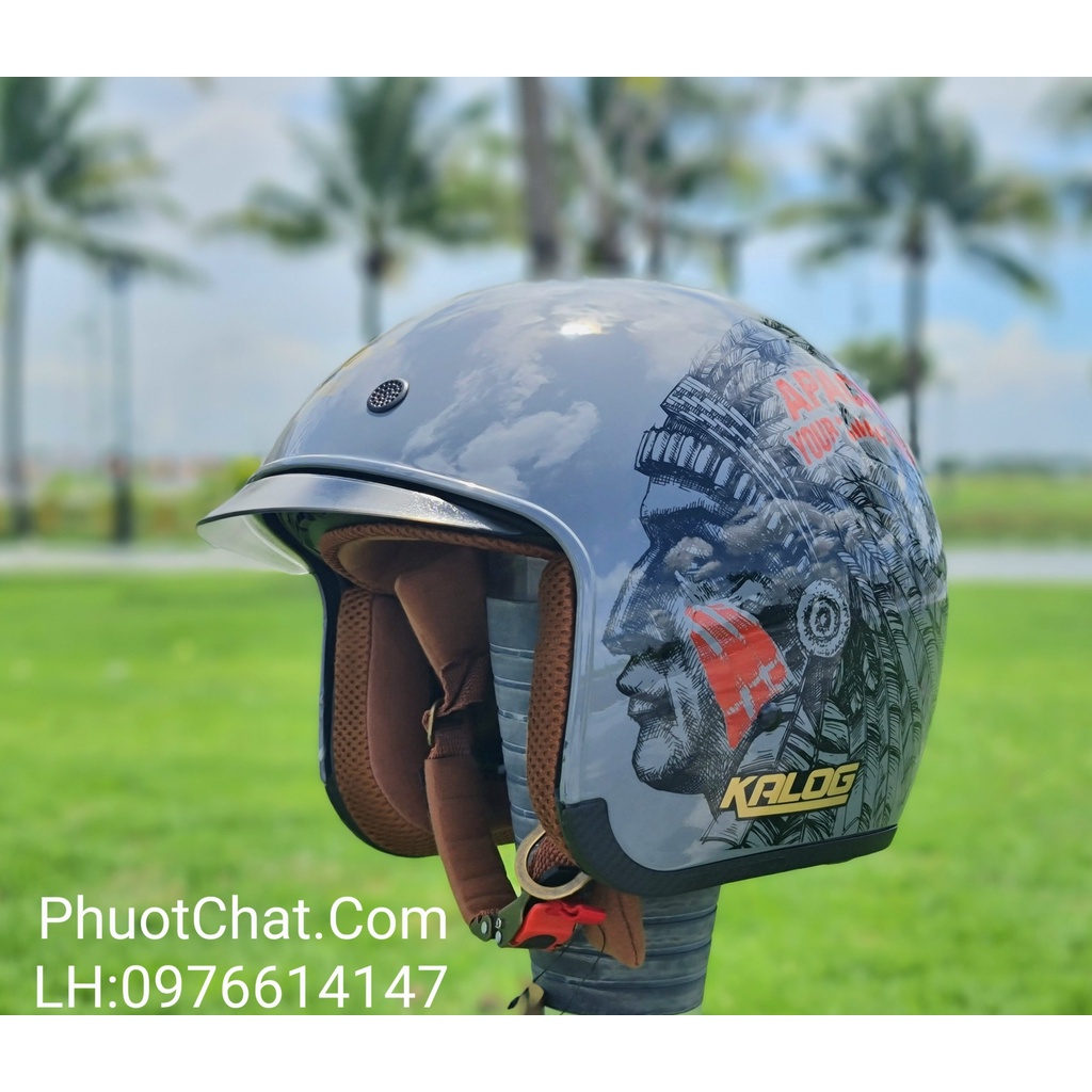 Nón bảo hiểm 3/4 kính âm M139 màu xi măng tem APACHE
