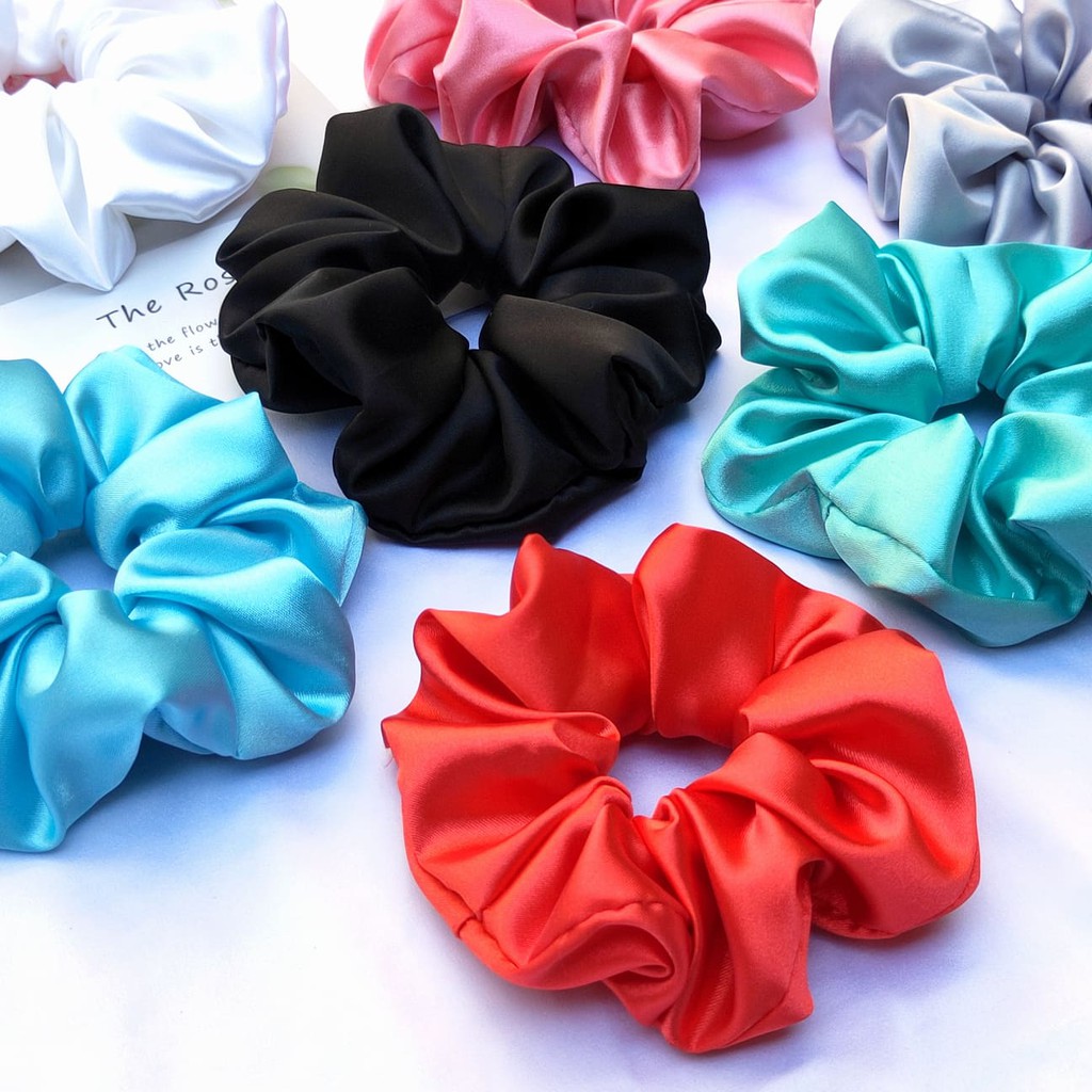 Dây buộc tóc Scrunchies vải phi bóng nhiều màu