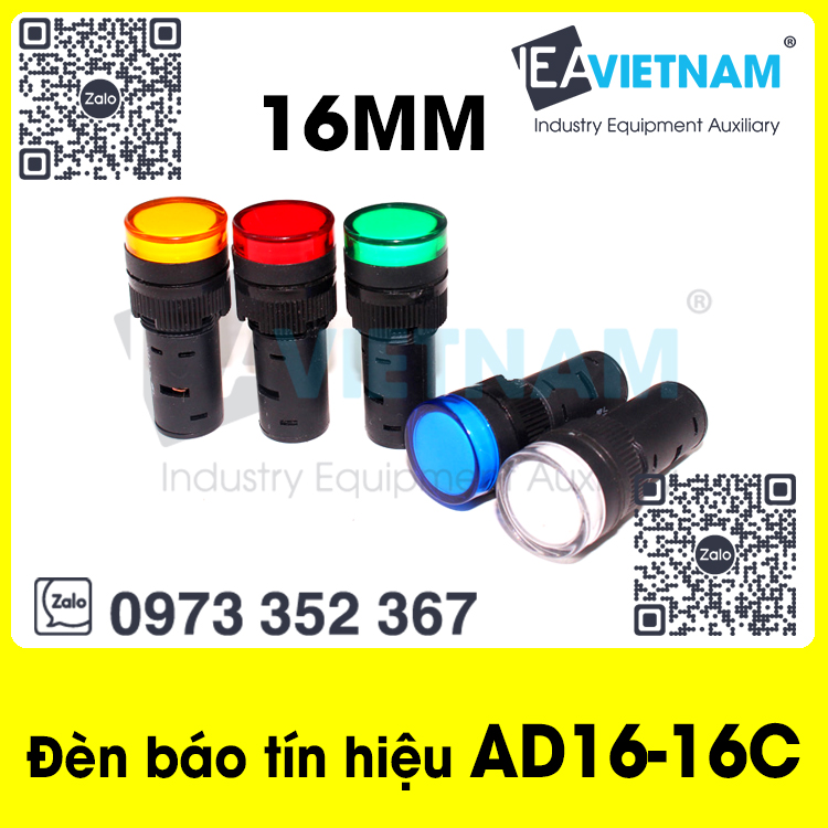 Đèn báo tín hiệu phi 16mm AD16-16C led điện 220V xanh
