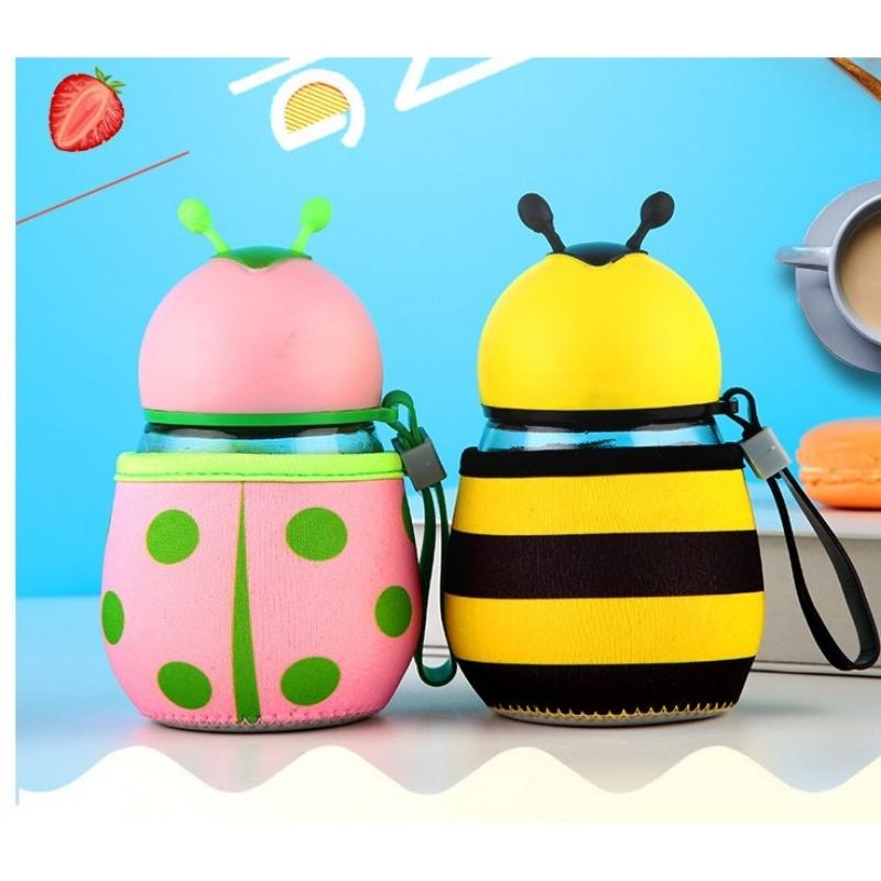 Bình giữ nhiệt lõi thủy tinh đựng sữa cháo họa tiết công trùng dễ thương SWEET HOME