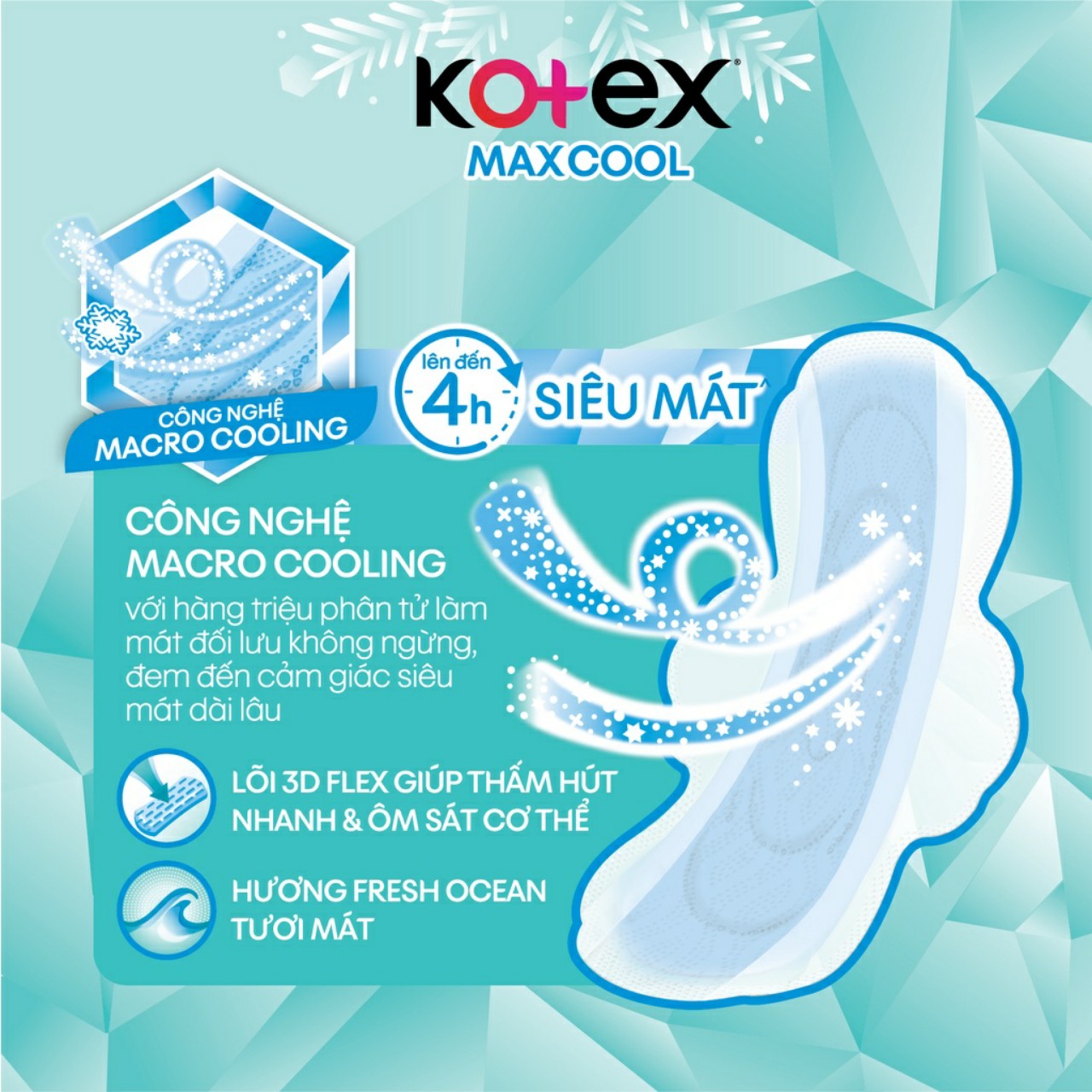 Băng vệ sinh KOTEX Max Cool Siêu Mỏng Cánh 8 miếng/gói