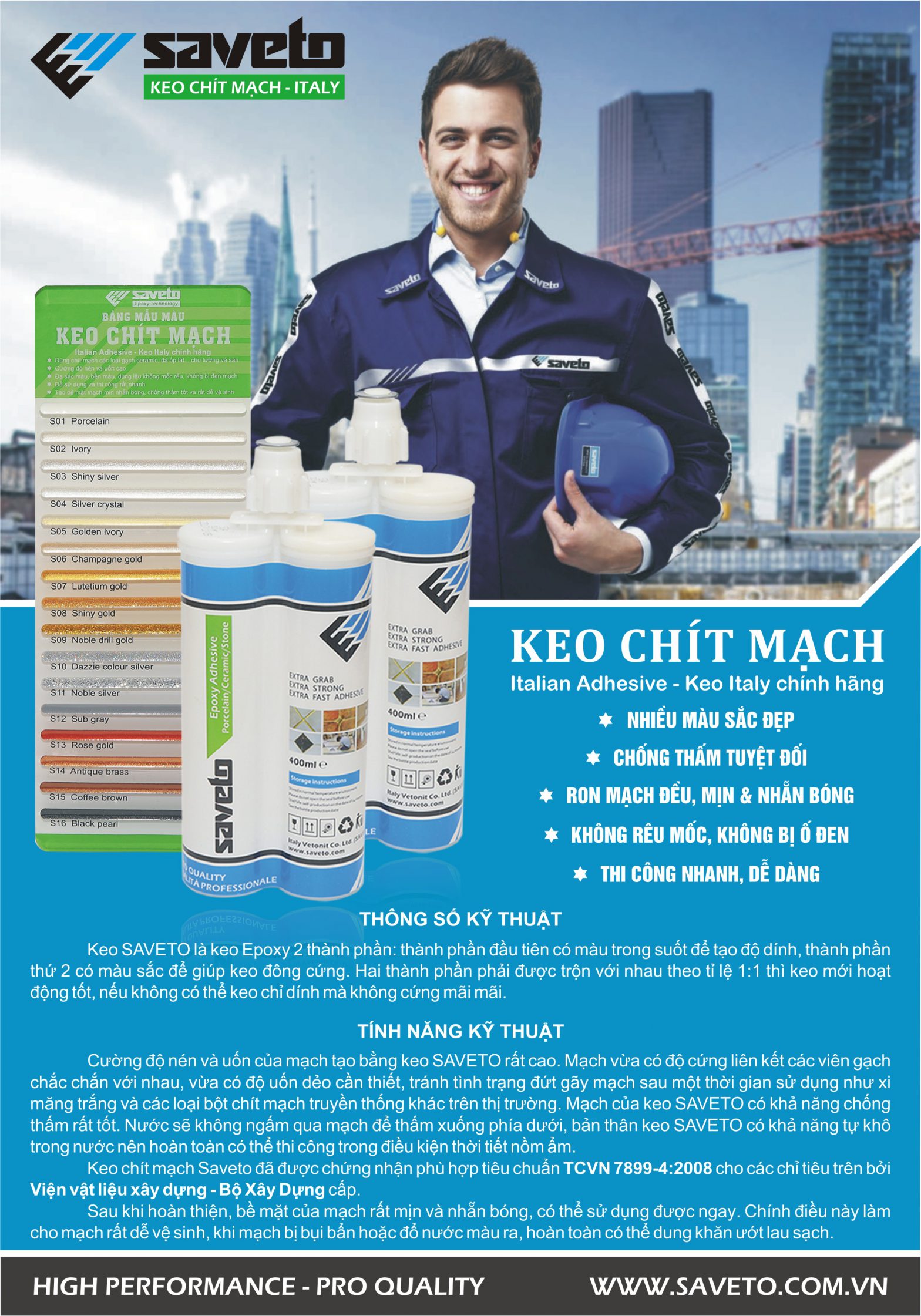 Bộ 5 chai chà ron Saveto cao cấp - 75m2