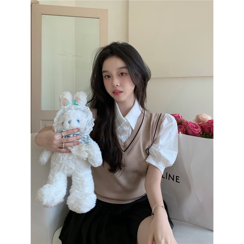 Áo Len Gile Nữ Học Sinh Cổ Tim Chất Len Dày