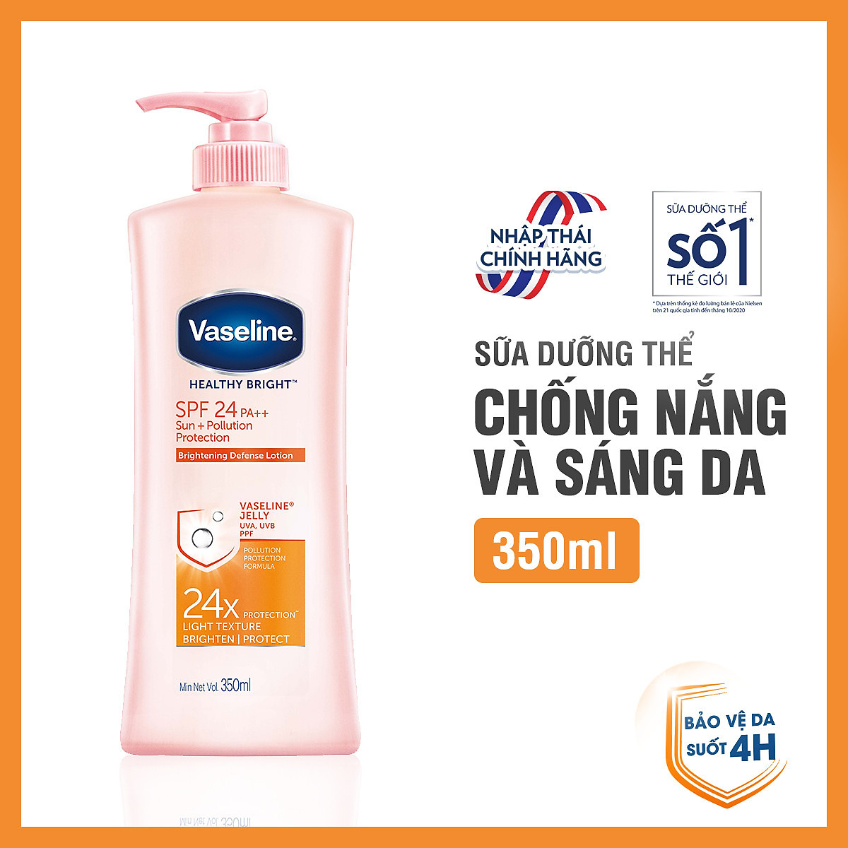 [HCM]Sữa Dưỡng Thể Trắng Da Chống Nắng Và Ô Nhiễm Môi Trường Vaseline SPF 24 PA ++ (350ml) (date /2025)