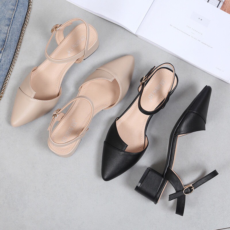 Giày Sandal cao gót, sandal mũi nhọn gót vuông 3cm siêu đẹp Mysstore /