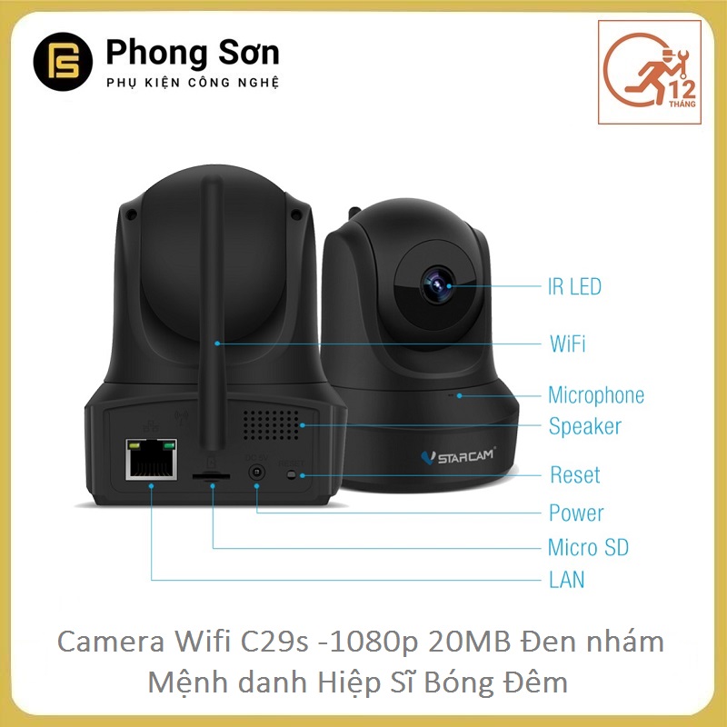 Camera Wifi IP C29s FHD 1080p Vstarcam (Hiệp sĩ bóng đêm)