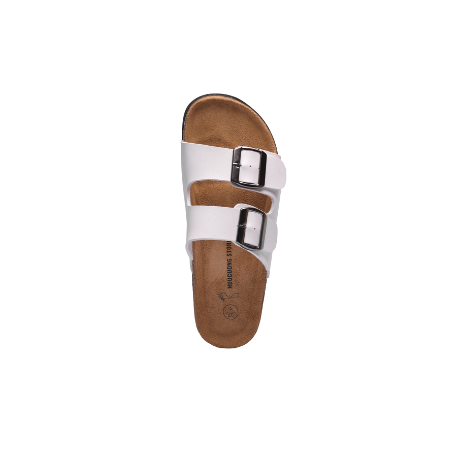 Dép đế trấu nữ 2 khóa da pu trắng