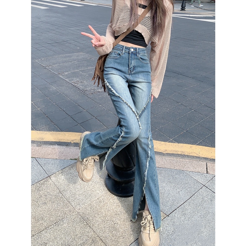 Quần Jeans Nữ Ống Loe Xẻ Tà Thời Trang Cá Tính