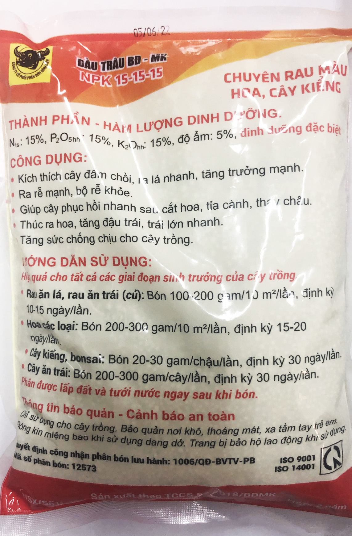 PHÂN BÓN NPK ĐẦU TRÂU 15-15-15 (1KG)