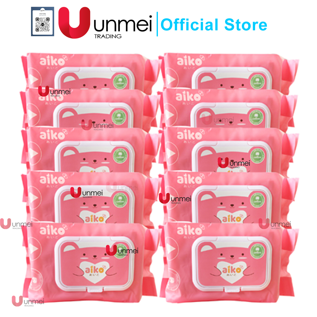Combo 10 gói khăn ướt aiko kháng khuẩn xanh/khăn ướt không mùi hồng 100 tờ/gói