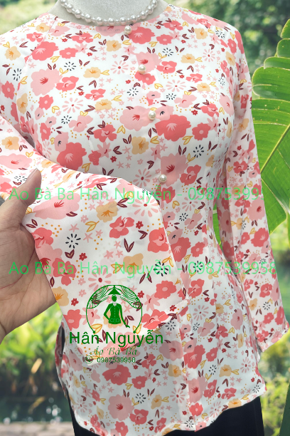 ÁO BÀ BA LỤA HOA ANH ĐÀO DÂY KÉO (ÁO LẺ)