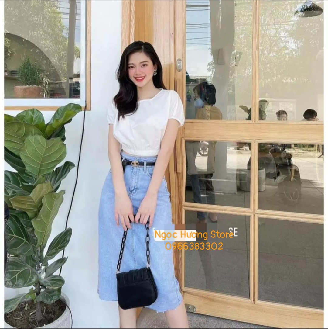 [HCM]ÁO Croptop Bo Eo Cổ Tròn Trẻ Trung Phong Cách Hàn Quốc